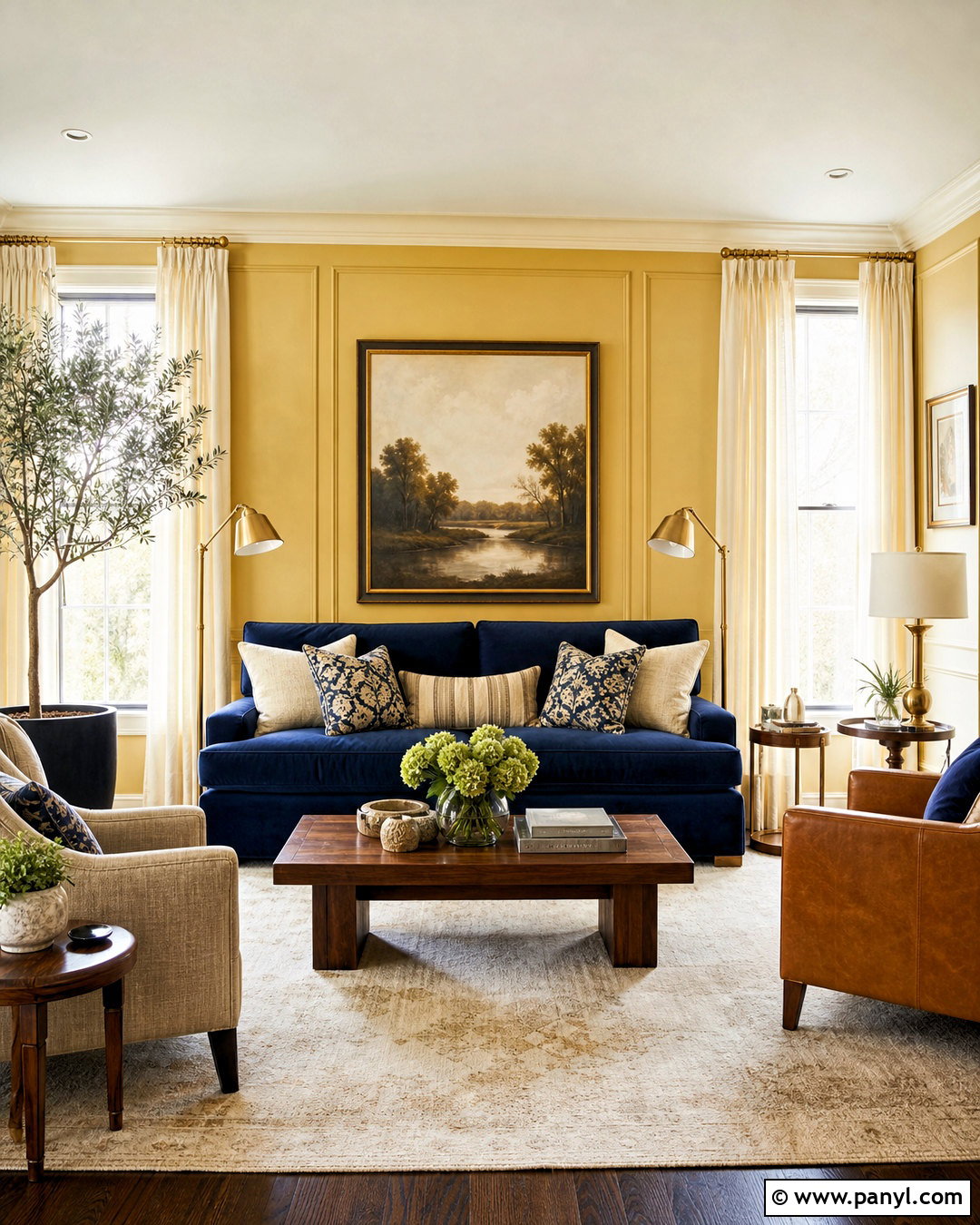 Butter Yellow Living Room With Navy Blue - 20 butter yellow interior ideas