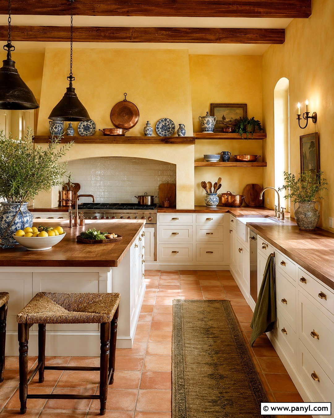 Butter Yellow Mediterranean Kitchen Walls - 20 Mediterranean Wall Paint Ideas