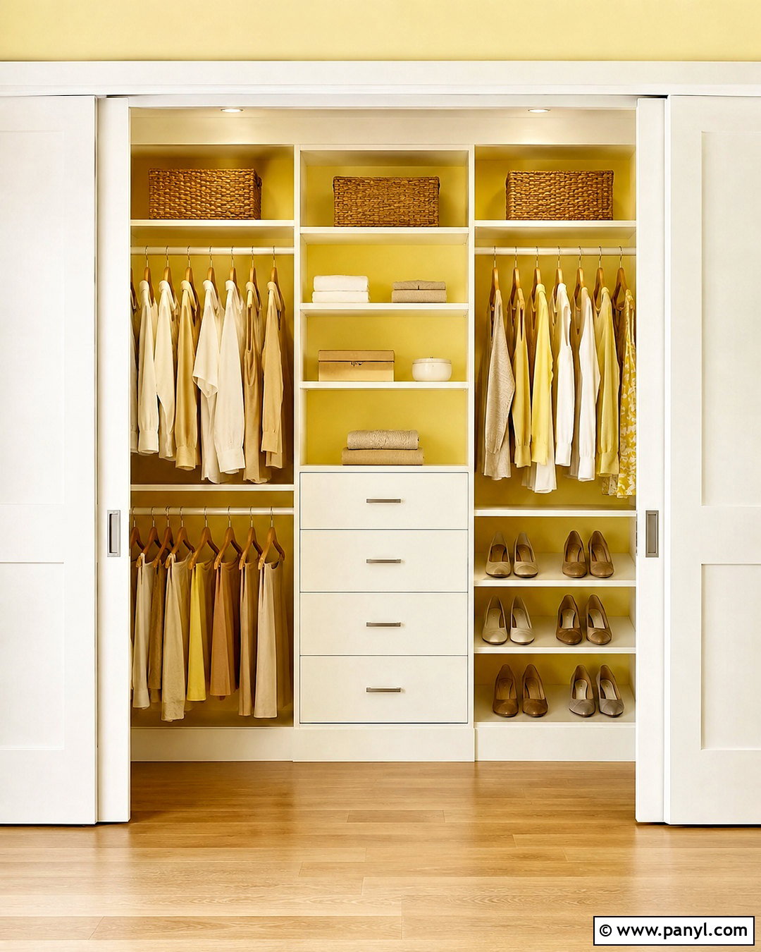 Butter Yellow Reach-In Closet - 20 Yellow Wall Closet Space Ideas