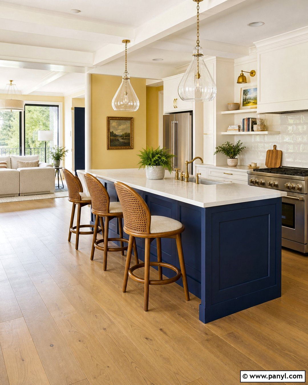 Butter Yellow Walls With Blue Kitchen Island - 20 Modern Kitchen With Island And Yellow Walls