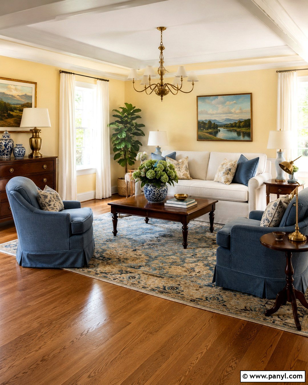Butter Yellow Walls With Medium Oak Floors - 20 Wood Floor Wall Paint Color Ideas