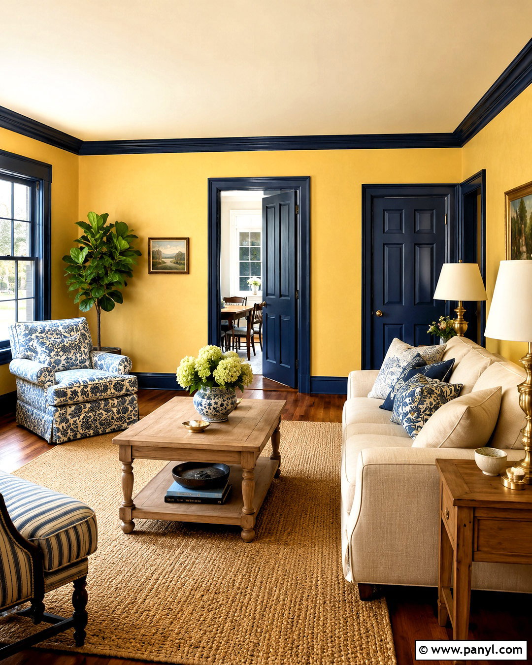Butter Yellow Walls With Navy Blue Trim - 20 Yellow Wall With Blue Trim Ideas