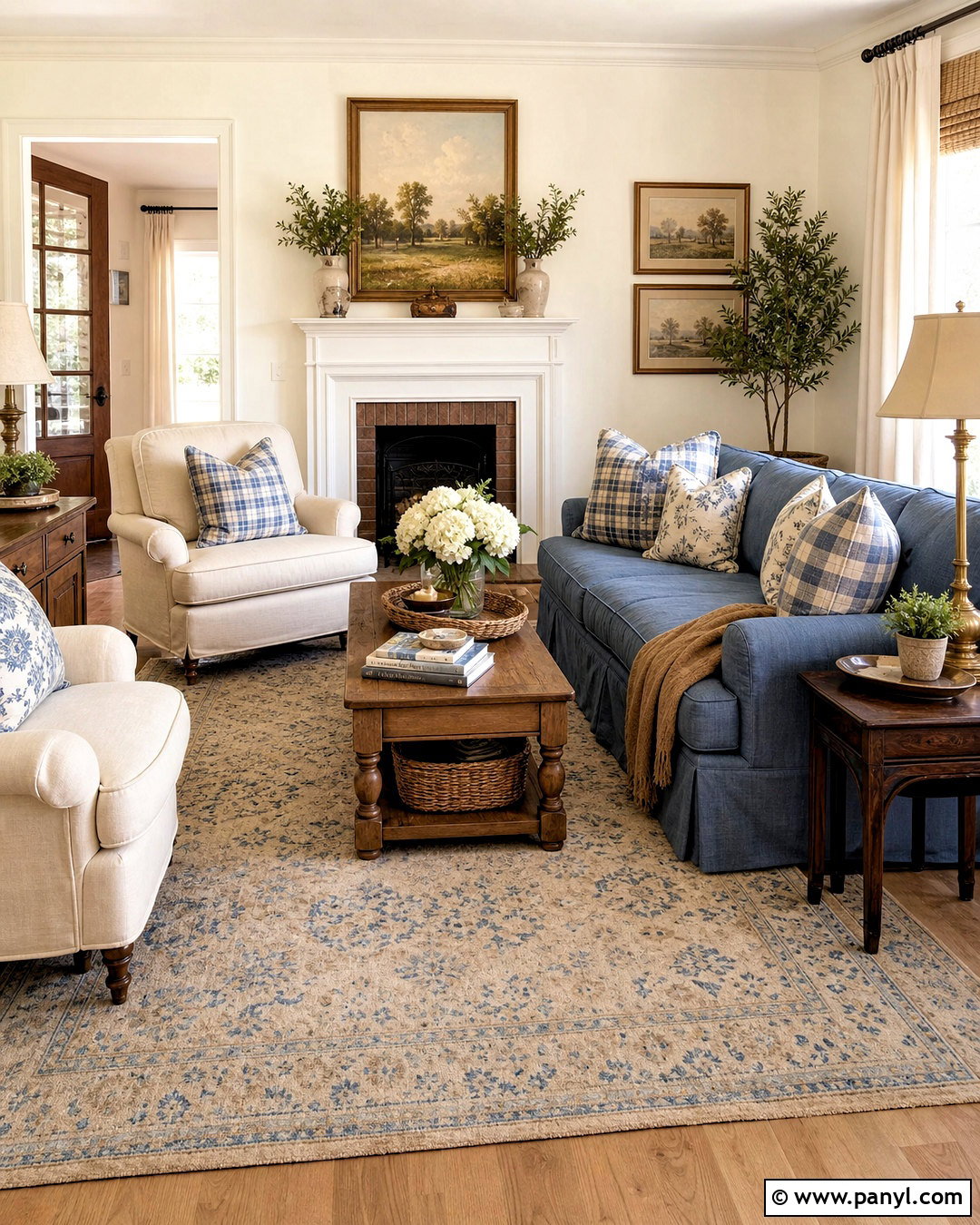 Buttercream And Muted Blue Farmhouse Living Room Palette - 20 farmhouse color palette living room ideas