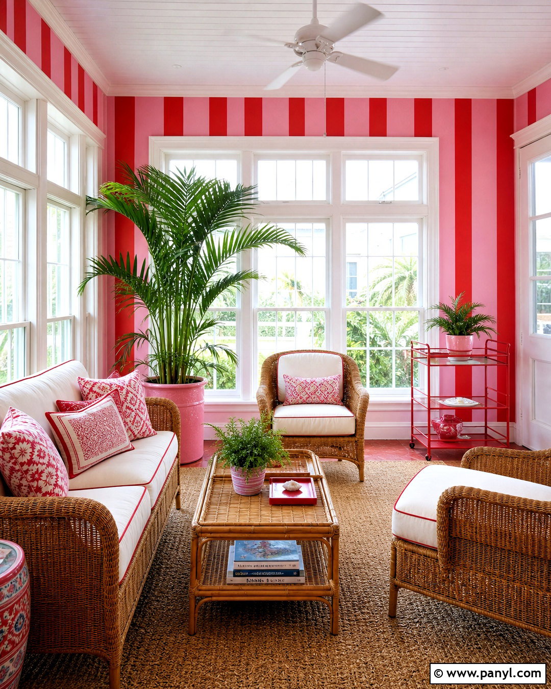 Cabana Pink and Red Striped Wallpaper Sunroom - 20 pink and red stripes wallpaper ideas
