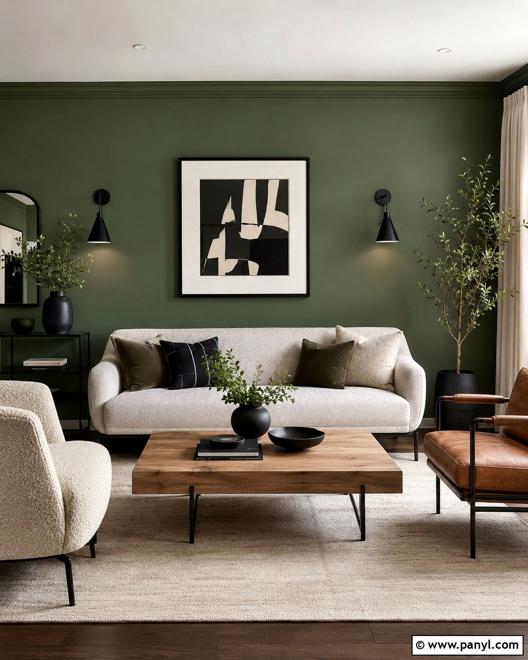Cactus Green Wall With Black Accents - 20 Cactus Green Wall Ideas