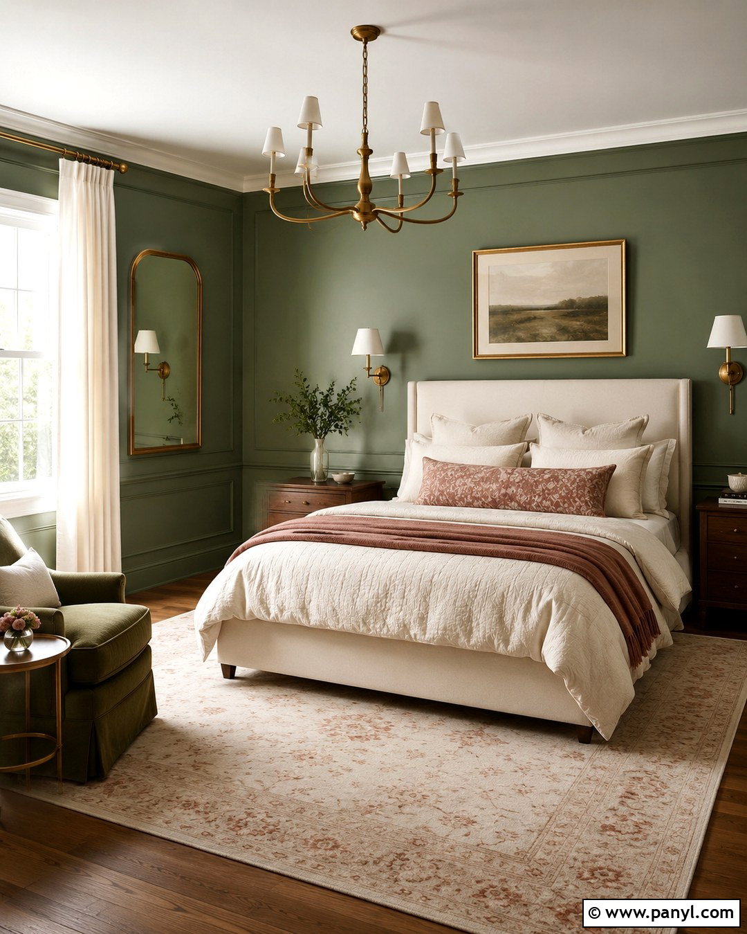 Cactus Green Wall With Brass Decor - 20 Cactus Green Wall Ideas