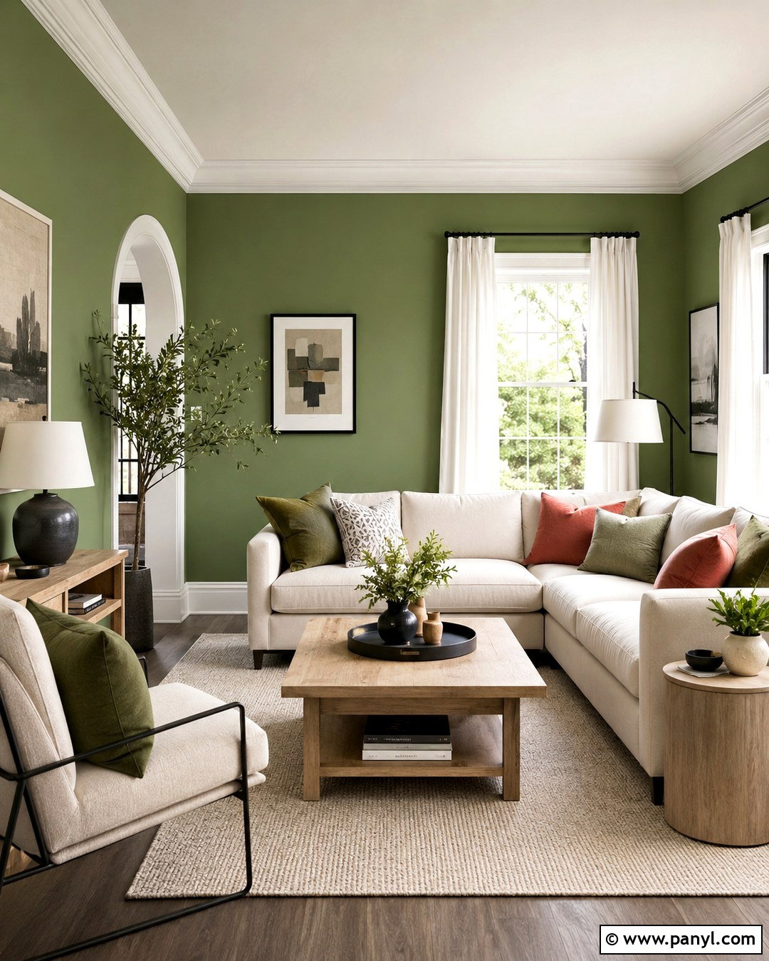 Cactus Green Wall With White Trim - 20 Cactus Green Wall Ideas