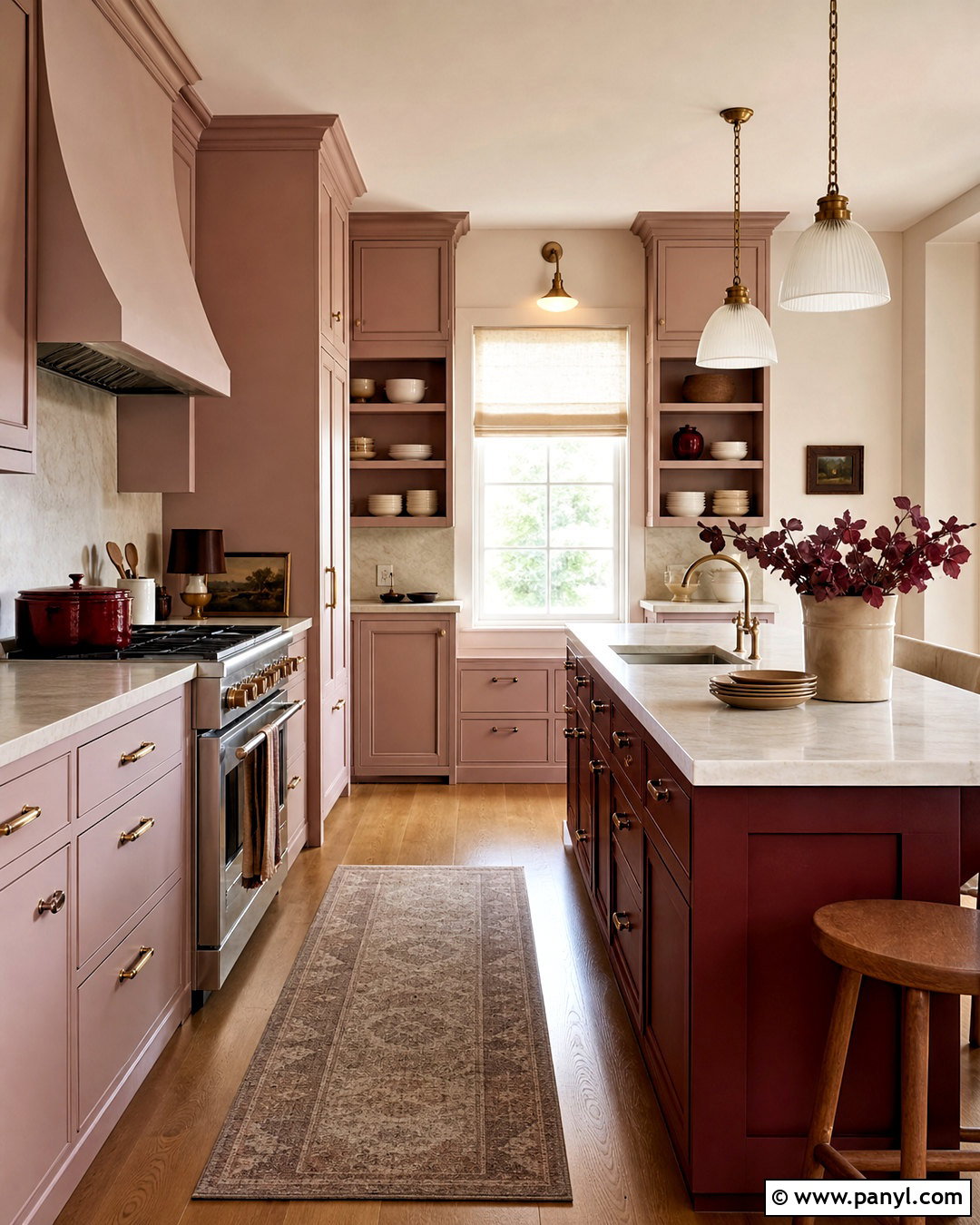 Calamine Kitchen With Burgundy Island - 20 farrow and ball calamine ideas