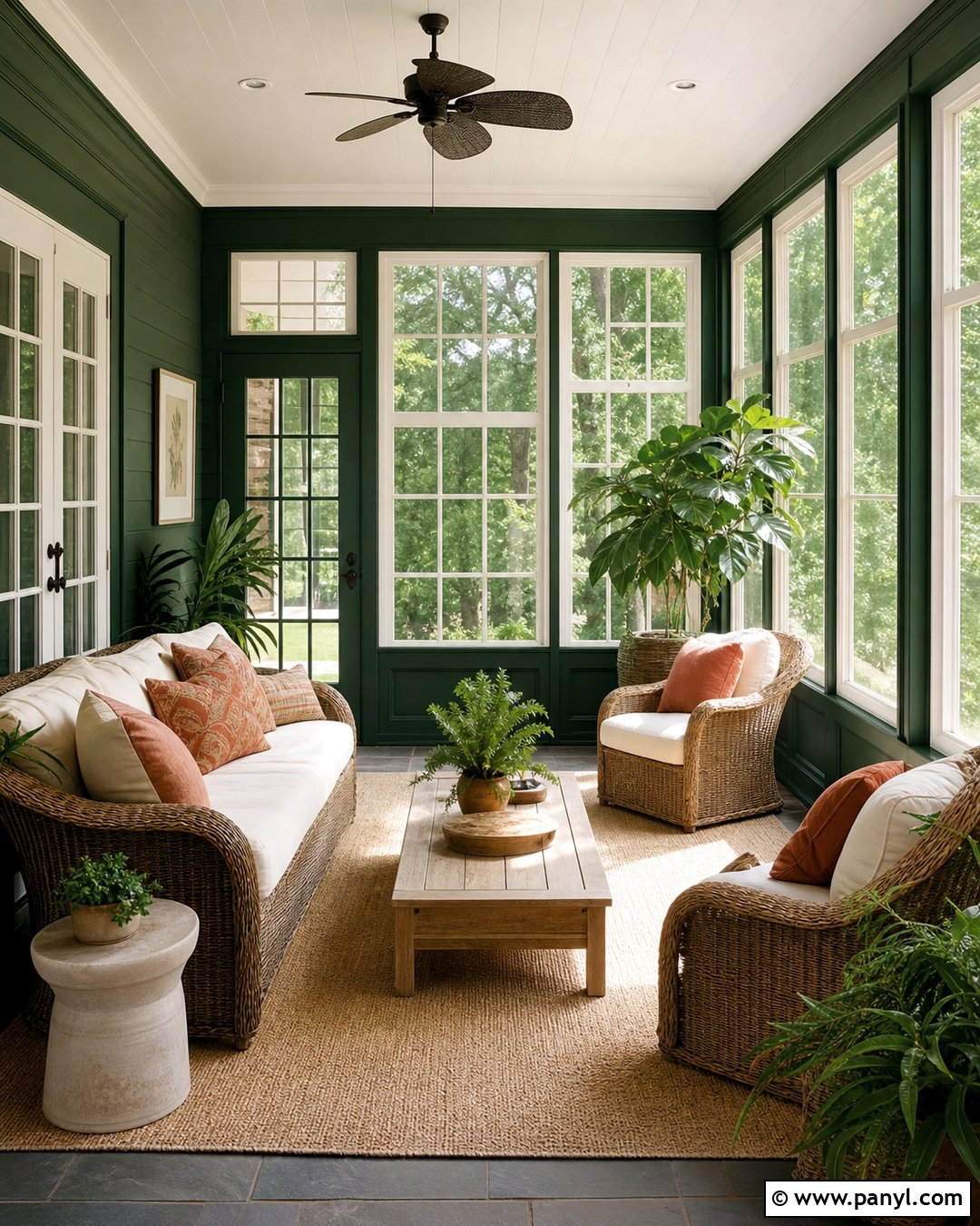 Caldwell Green Sunroom With Rattan Furniture - 35 caldwell green benjamin moore ideas