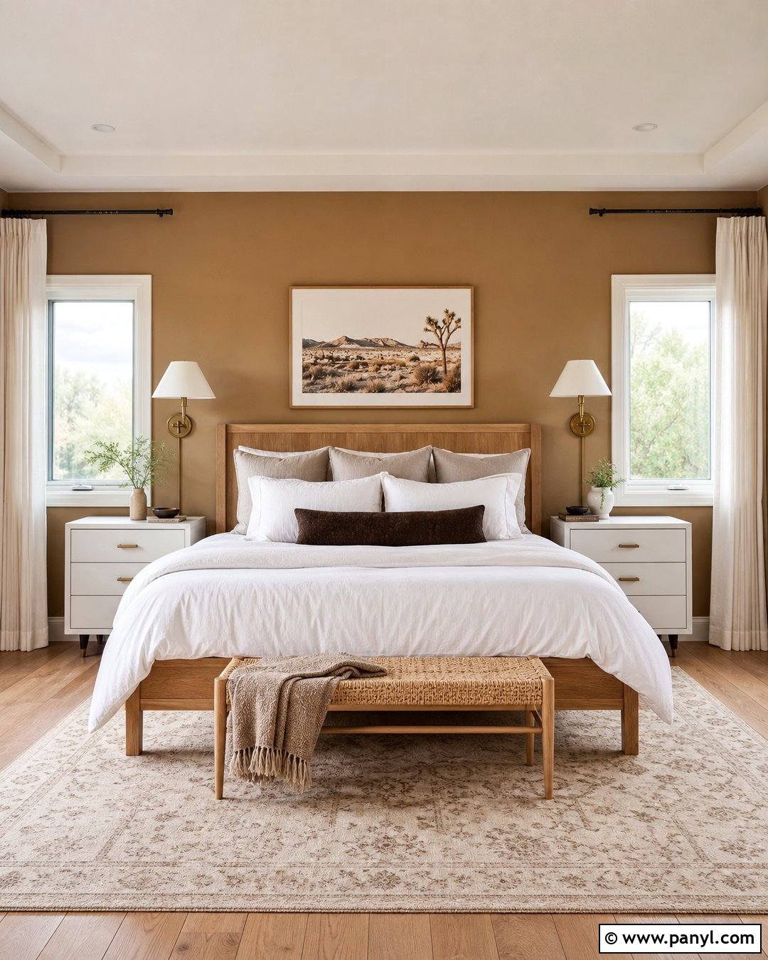 Camel Bedroom With White Bedding - 25 Camel Wall Color Ideas