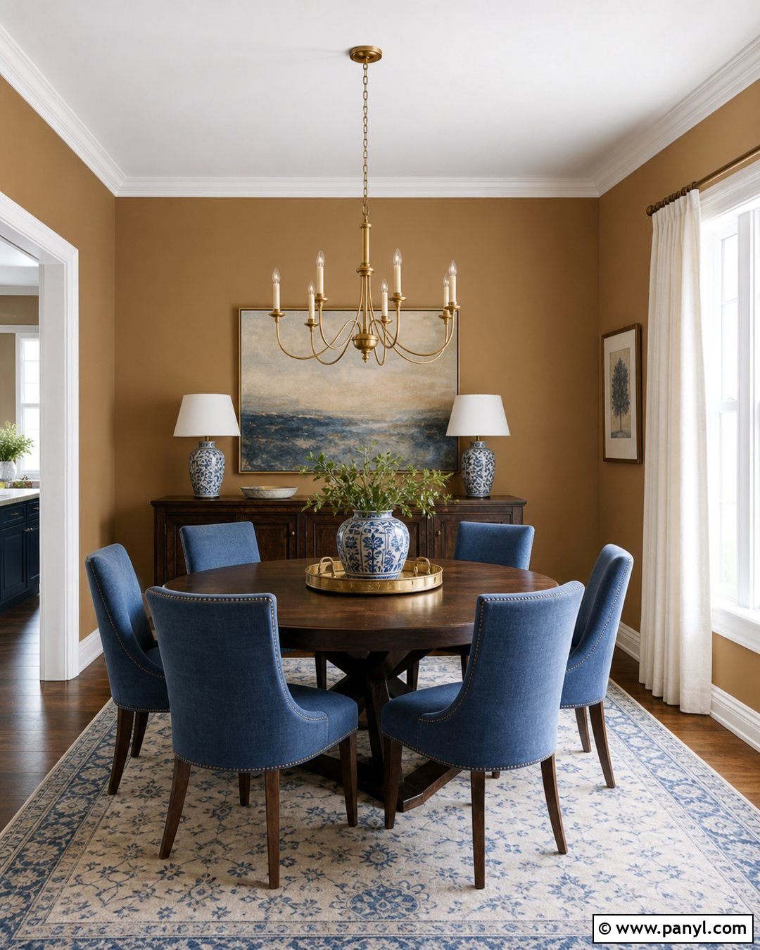 Camel Dining Room With Blue Chairs - 25 Camel Wall Color Ideas