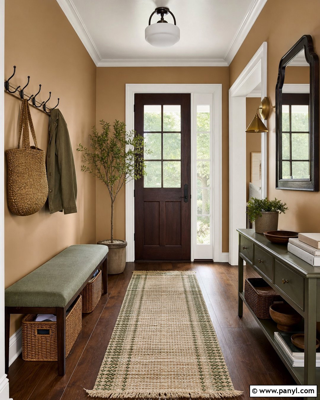 Camel Entryway With Olive Green - 25 Camel Wall Color Ideas