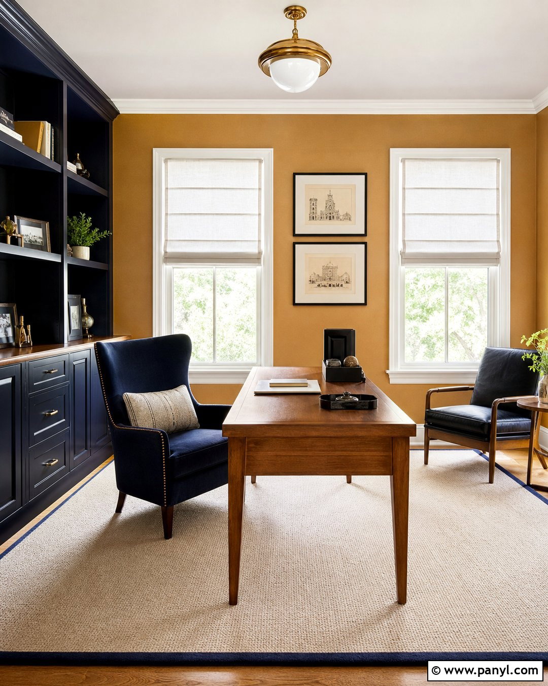 Camel Home Office With Navy Accents - 25 Camel Wall Color Ideas