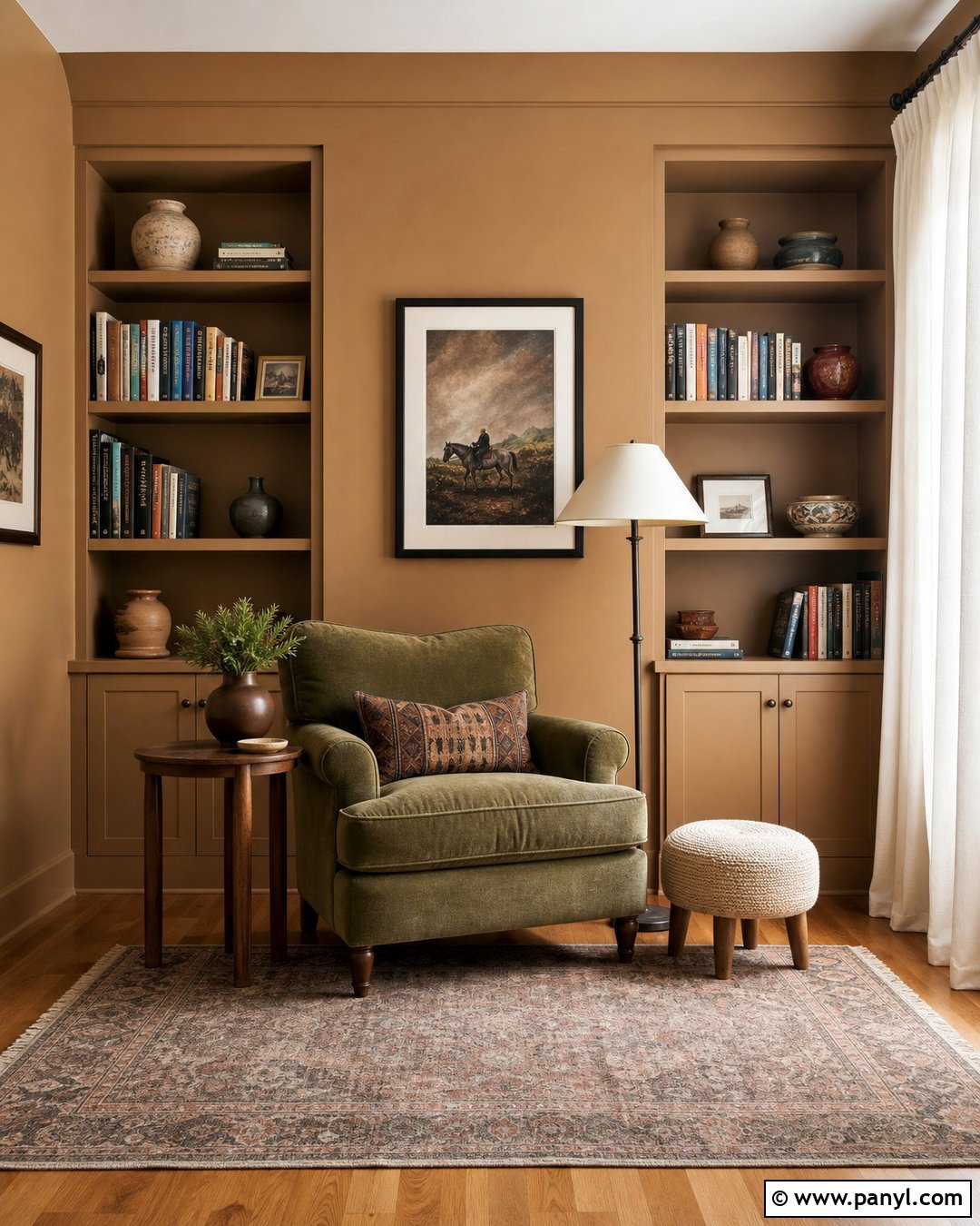 Camel Reading Room With Built-In Shelves - 25 Camel Wall Color Ideas