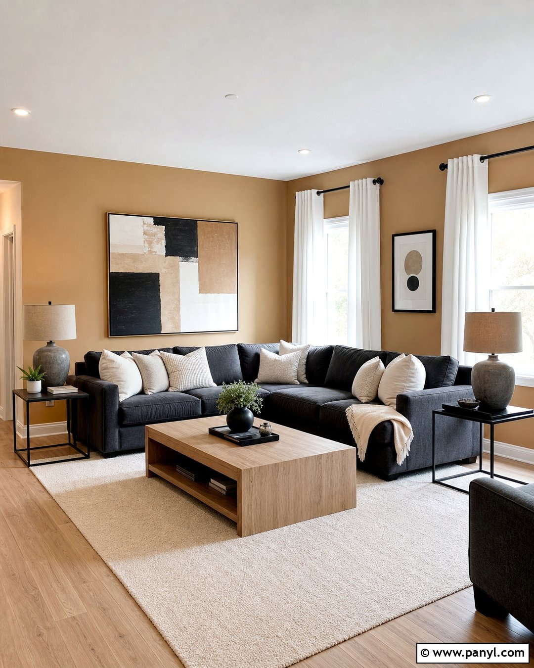 Camel Walls With Charcoal Gray - 25 Camel Wall Color Ideas