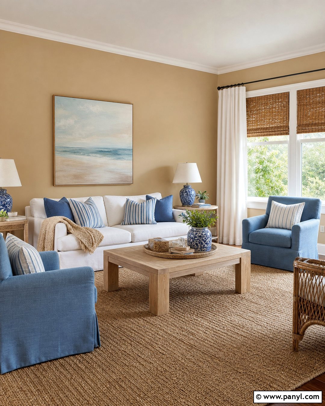 Camel Walls With Coastal Blue Decor - 25 Camel Wall Color Ideas
