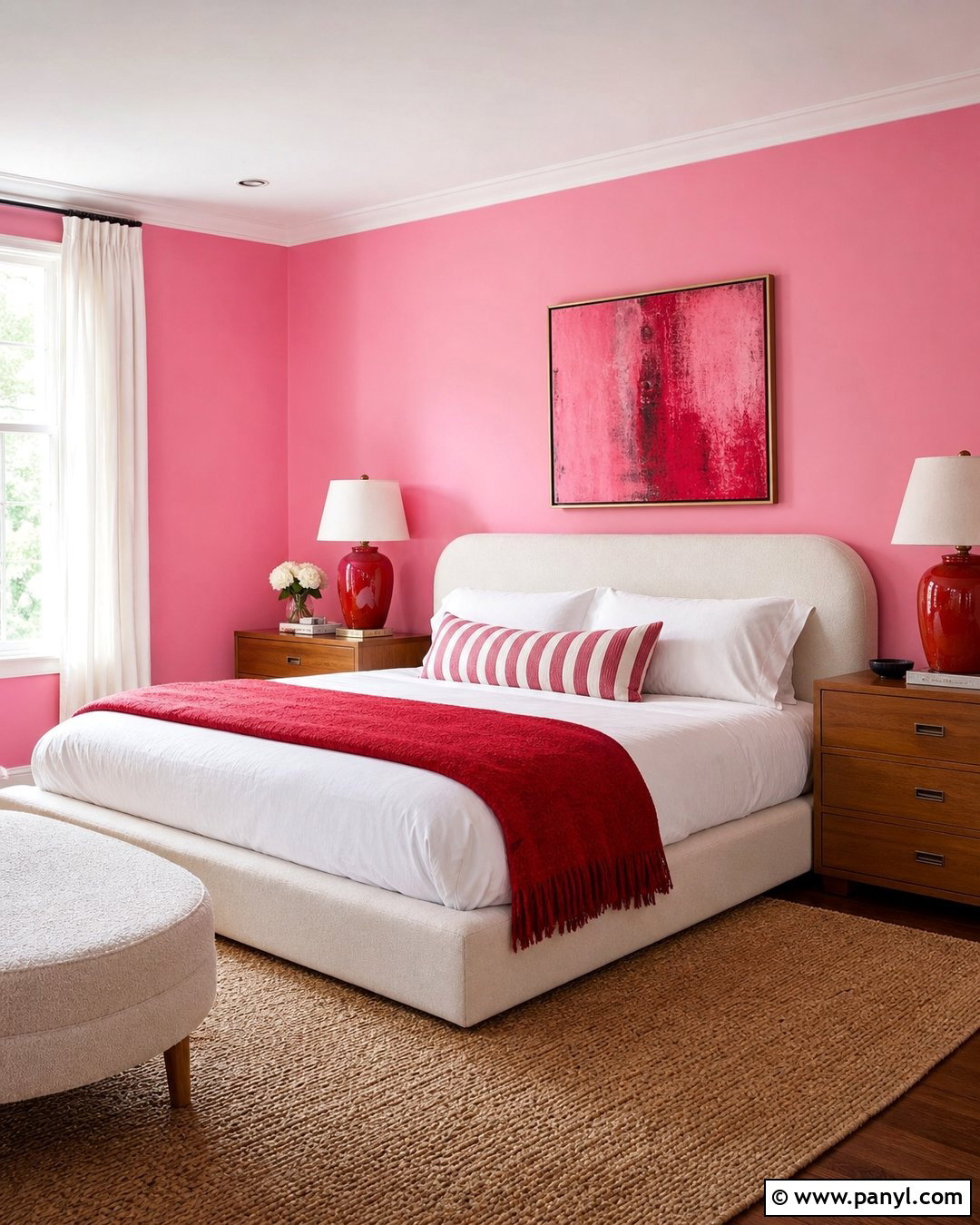 Candy Pink Bedroom With Red Accents - 20 Candy Pink Wall Paint Ideas