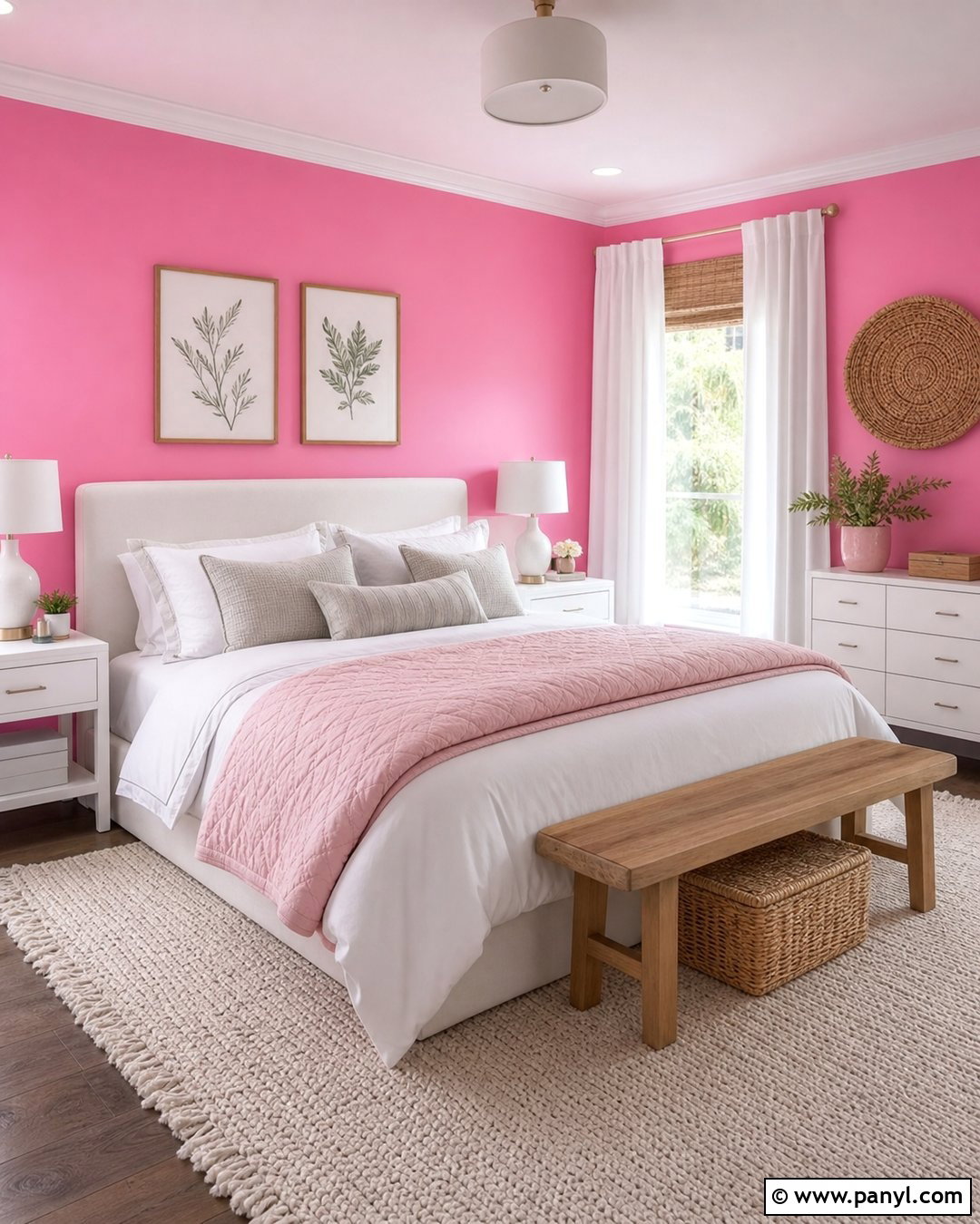 Candy Pink Bedroom With White Furniture - 20 Candy Pink Wall Paint Ideas