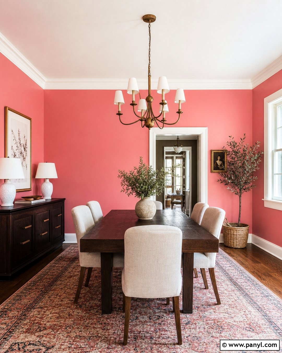 Candy Pink Dining Room With Dark Wood - 20 Candy Pink Wall Paint Ideas
