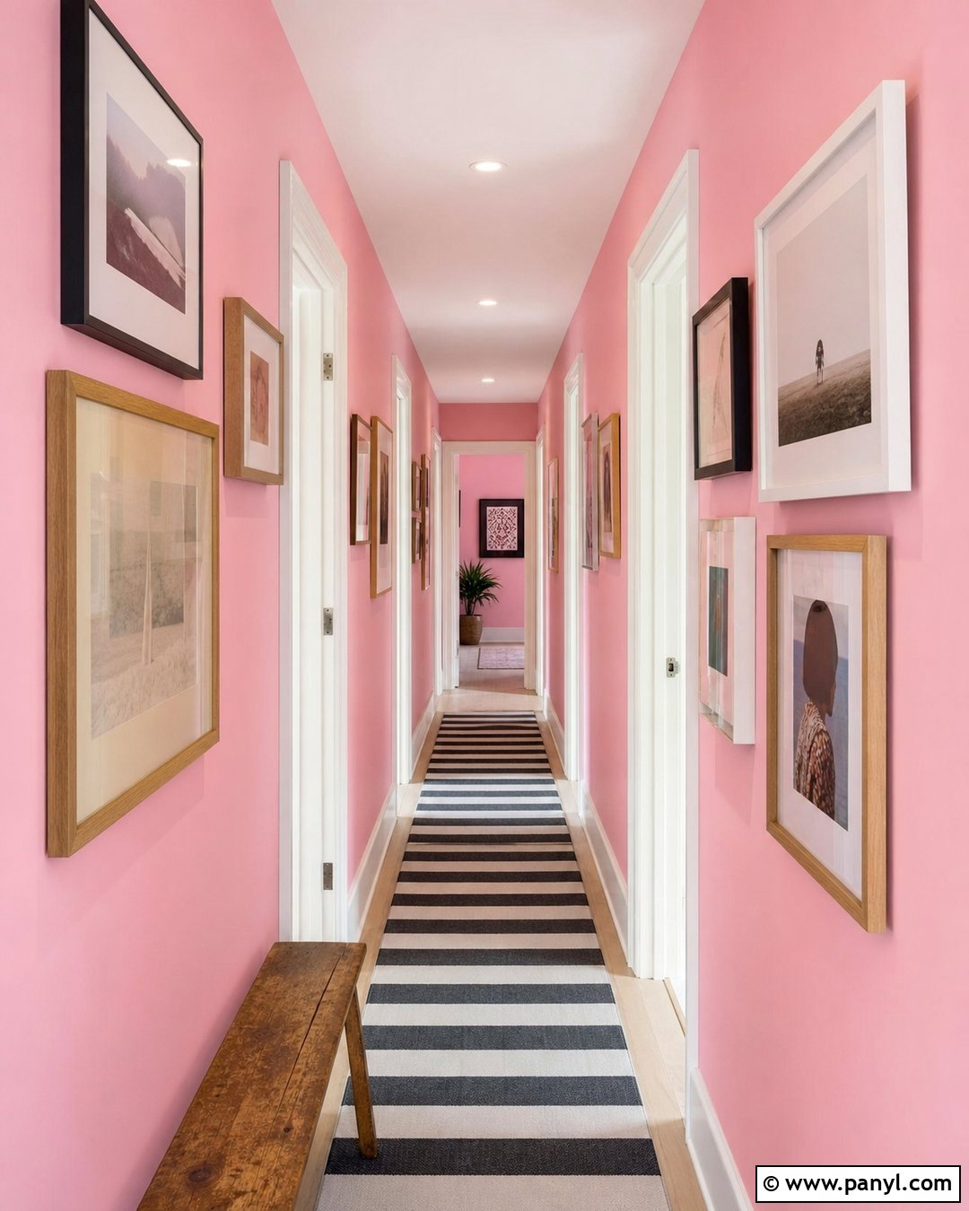 Candy Pink Hallway With Gallery Wall - 20 Candy Pink Wall Paint Ideas