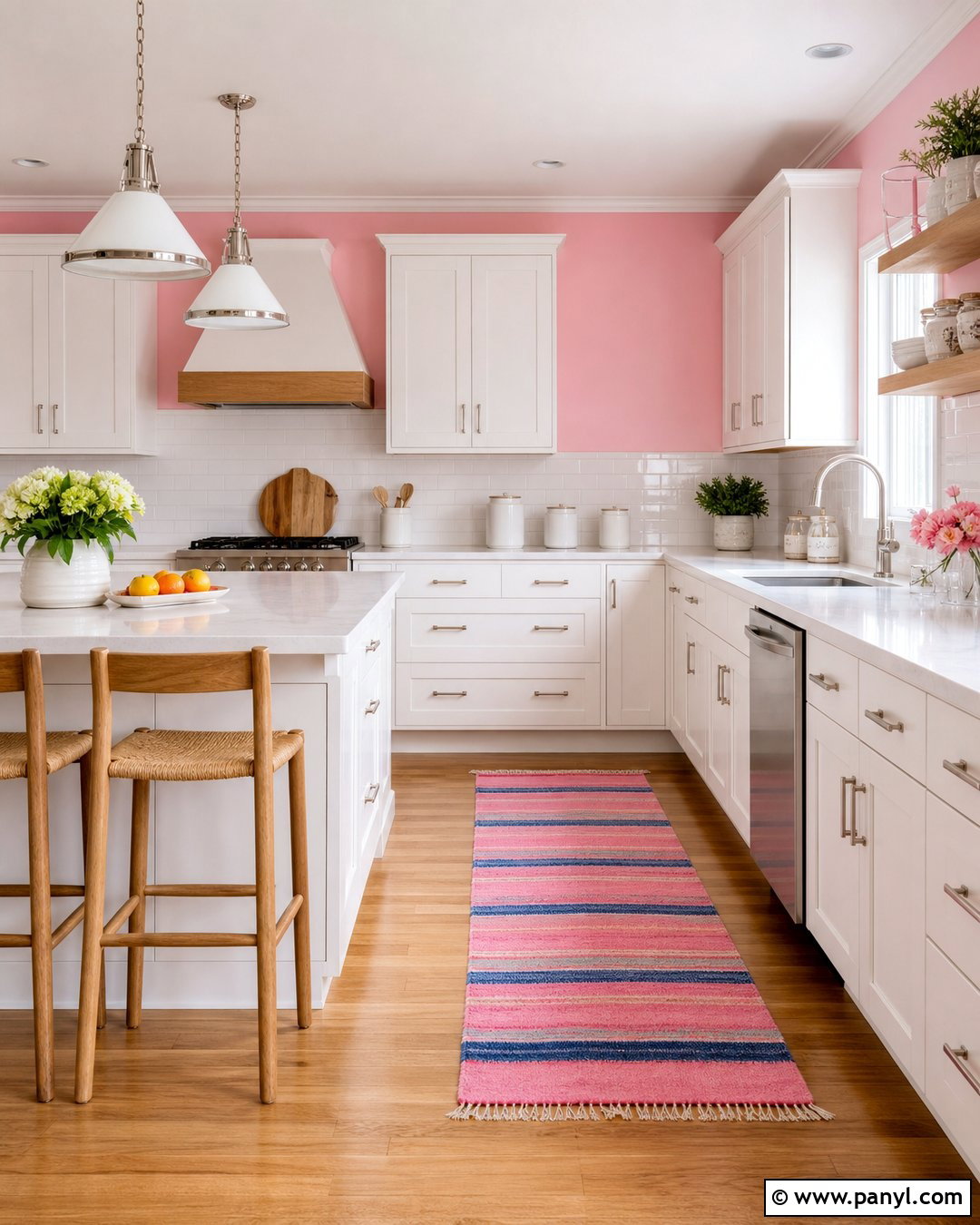Candy Pink Kitchen With White Cabinets - 20 Candy Pink Wall Paint Ideas