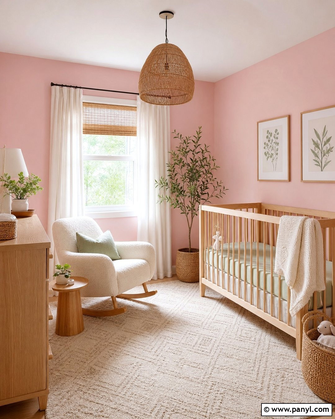 Candy Pink Nursery With Natural Wood - 20 Candy Pink Wall Paint Ideas