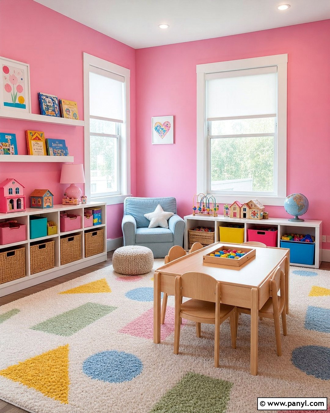Candy Pink Playroom With Colorful Storage - 20 Candy Pink Wall Paint Ideas