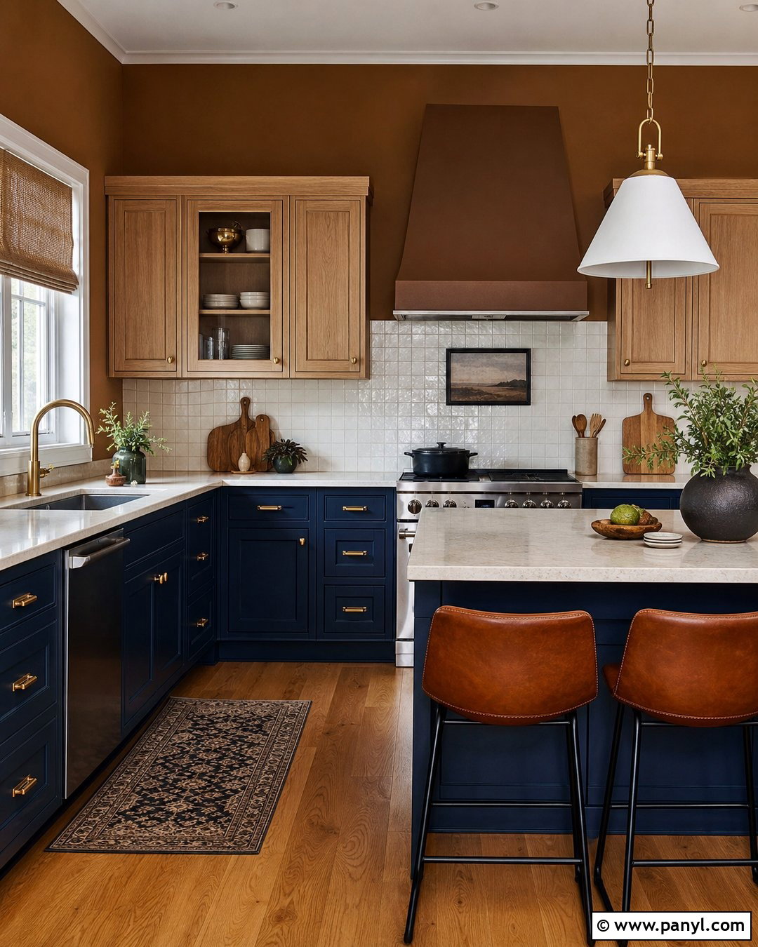 Caramel Brown Kitchen Walls With Navy Cabinets - 20 Modern Kitchen With Brown Walls