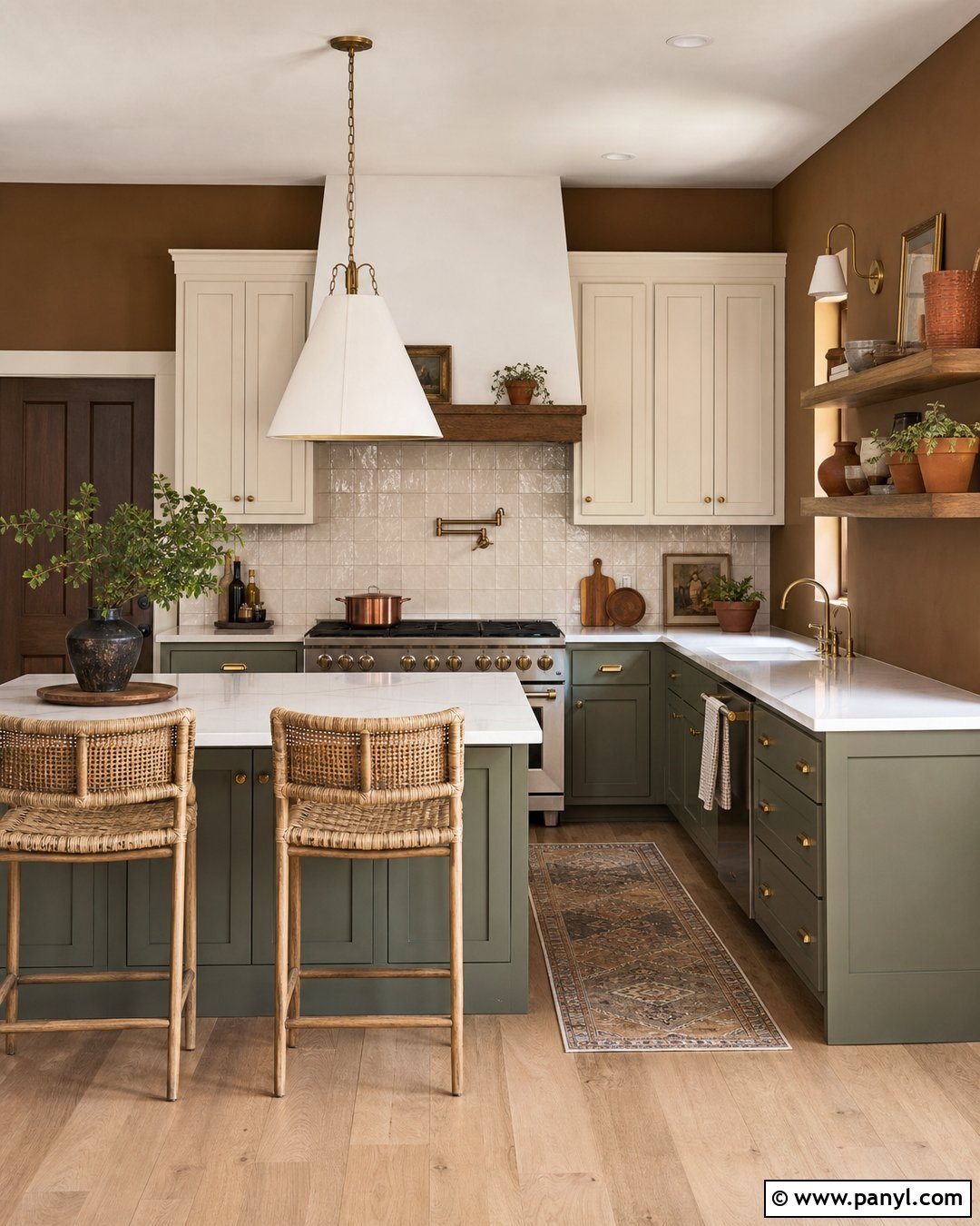 Caramel Brown Kitchen Walls With Sage Cabinets - 35 Brown Kitchen Walls