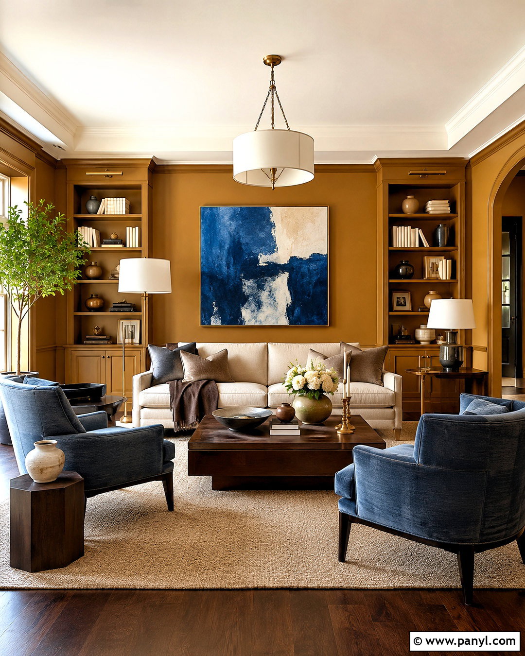 Caramel Brown Living Hall Walls - 20 living hall wall painting ideas