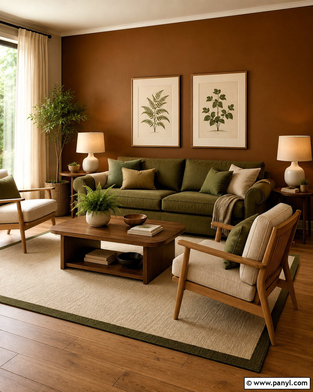 Caramel Brown Living Room Walls With Green Furniture - 20 brown living room walls