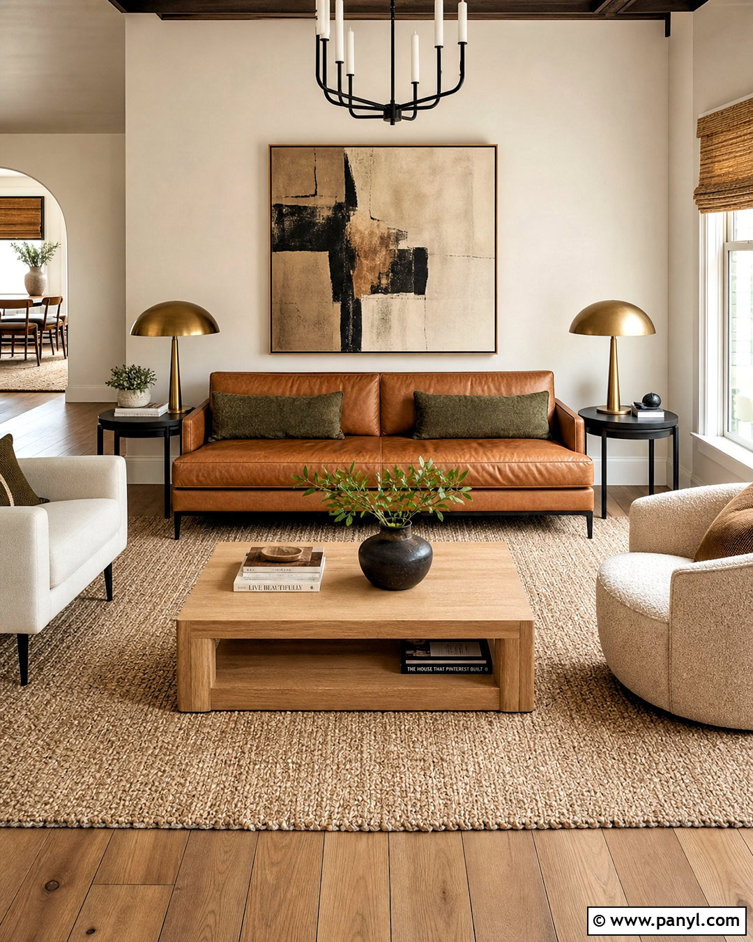 Caramel Brown Living Room With Leather Furniture - 20 warm brown living room ideas
