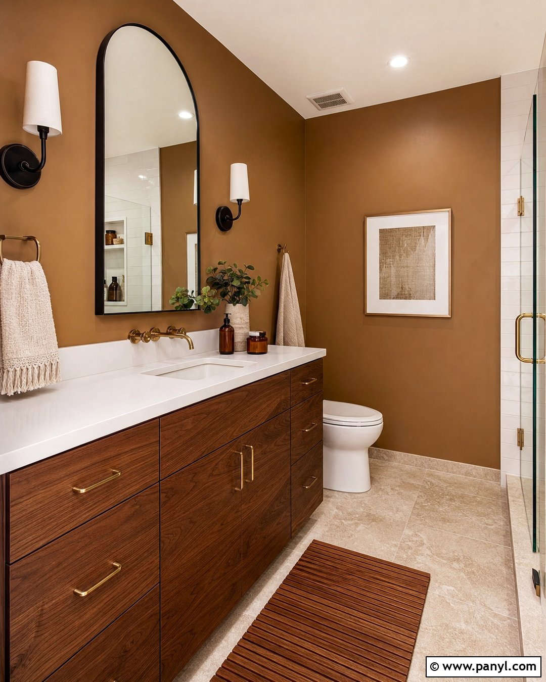 Caramel Walls Bathroom With Walnut Vanity - 25 caramel walls
