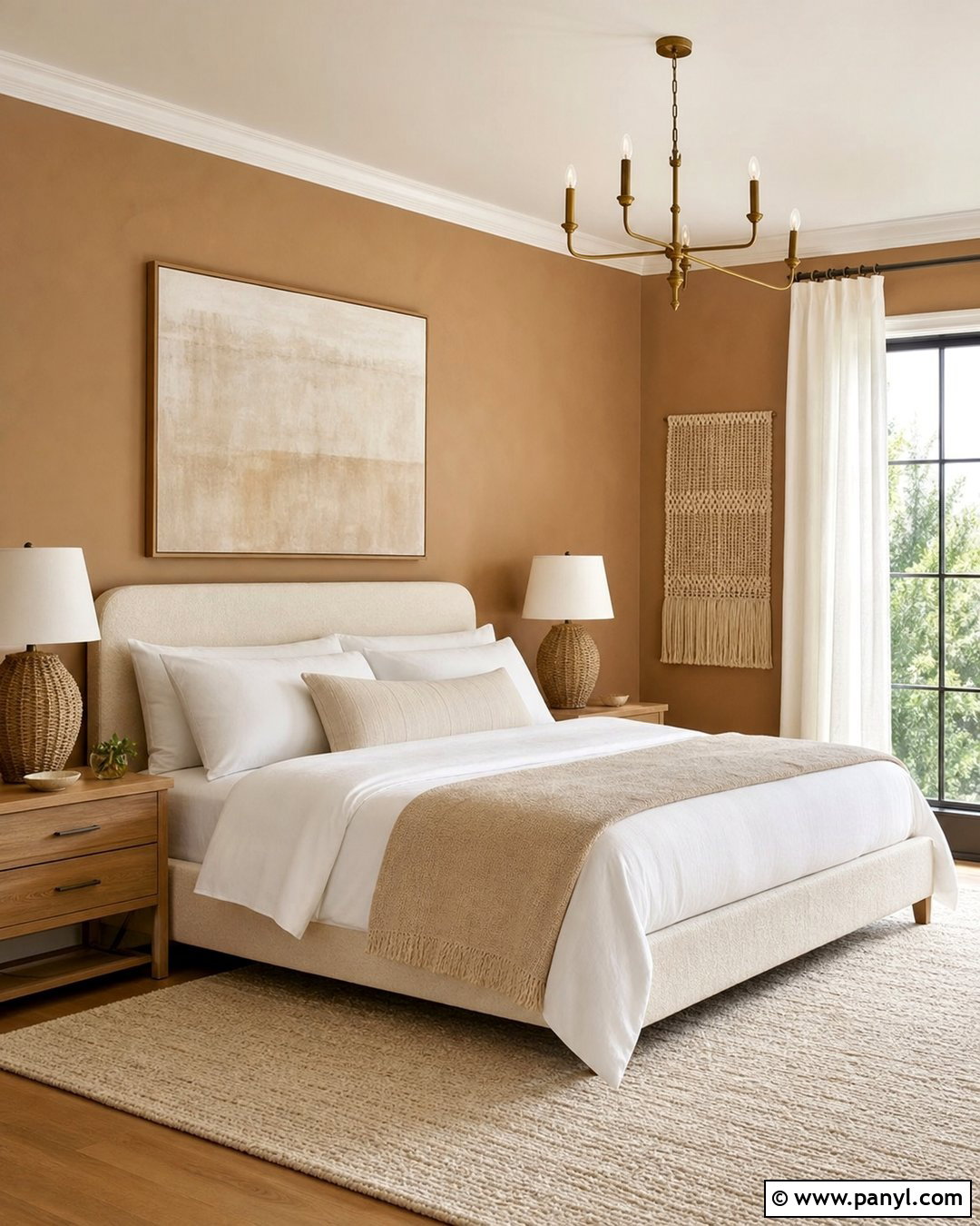 Caramel Walls Bedroom With White Bedding - 25 caramel walls