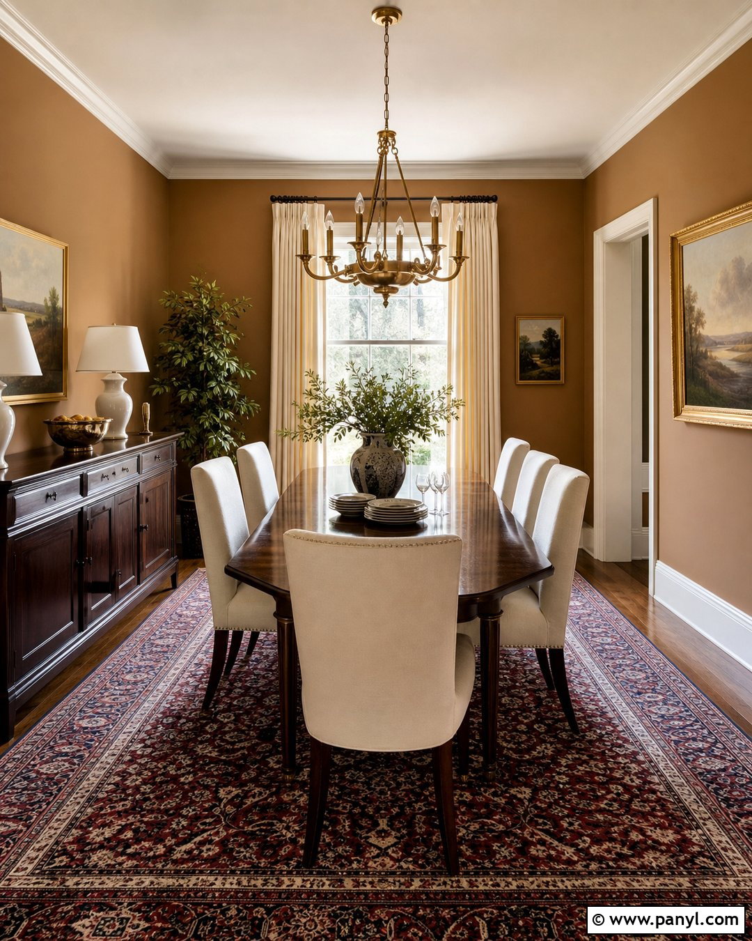 Caramel Walls Dining Room With Dark Wood - 25 caramel walls