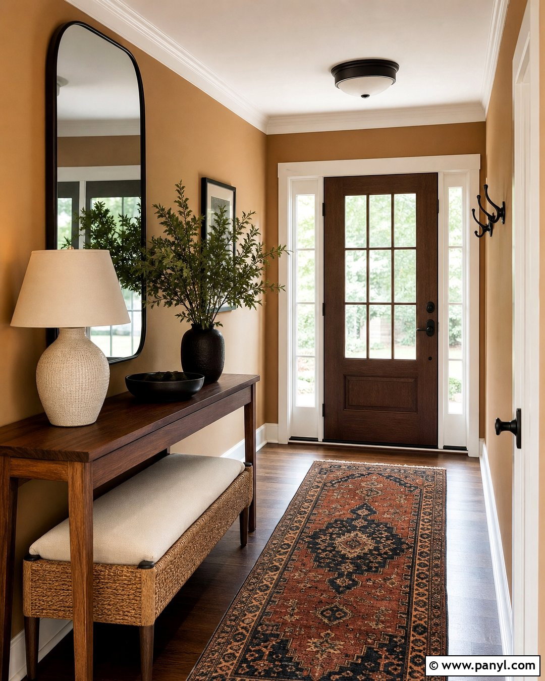 Caramel Walls Entryway With Wood Console - 25 caramel walls