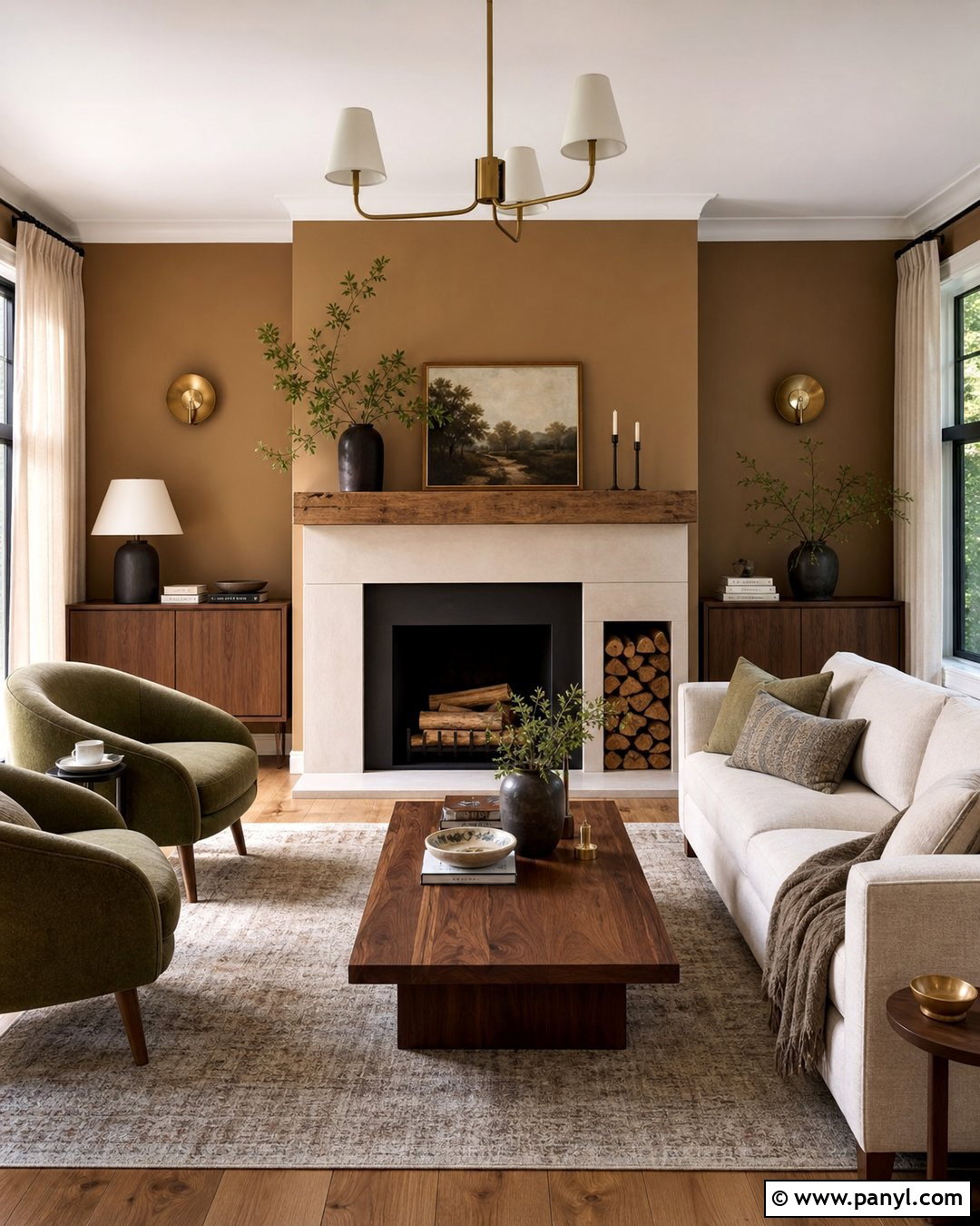 Caramel Walls Fireplace With Stone Surround - 25 caramel walls