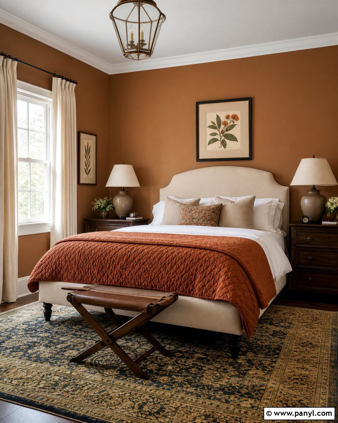 Caramel Walls Guest Room With Rust Bedding - 25 caramel walls