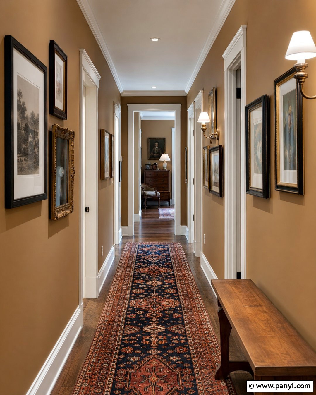 Caramel Walls Hallway With Gallery Frames - 25 caramel walls