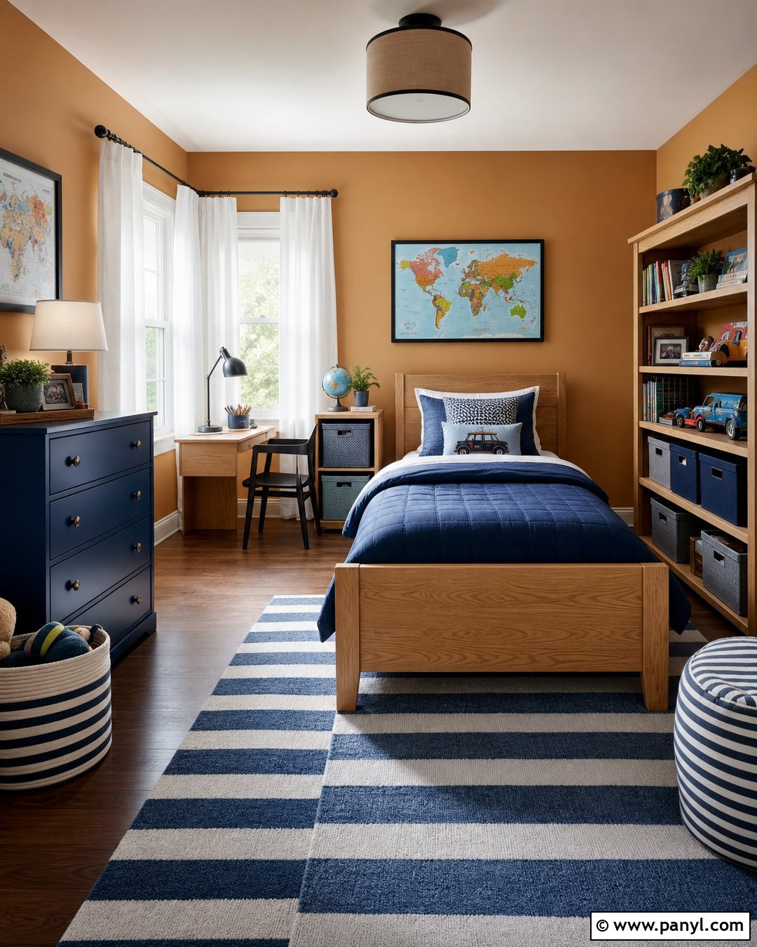 Caramel Walls Kids Room With Blue Accents - 25 caramel walls