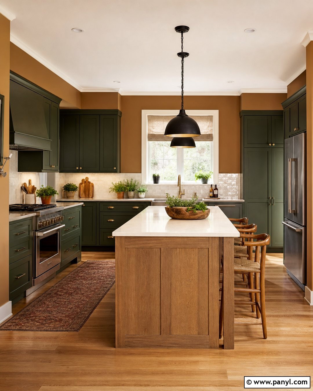 Caramel Walls Kitchen With Green Cabinets - 25 caramel walls