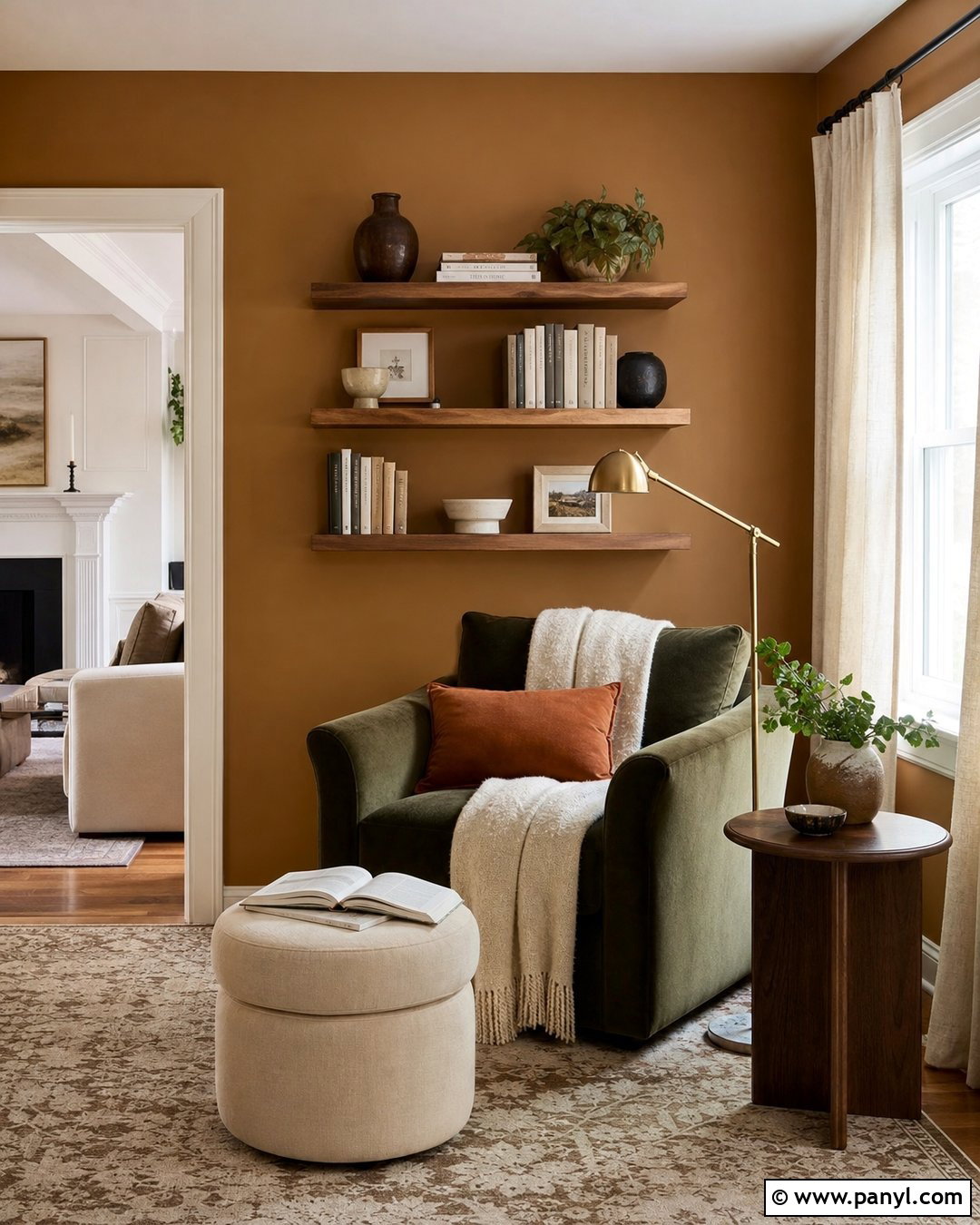 Caramel Walls Reading Nook With Green Chair - 25 caramel walls