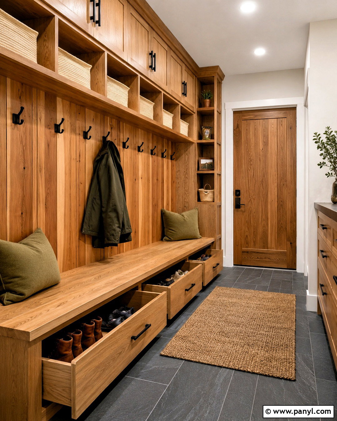 Cedar And Oak Mudroom - 20 different wood tones in one room ideas