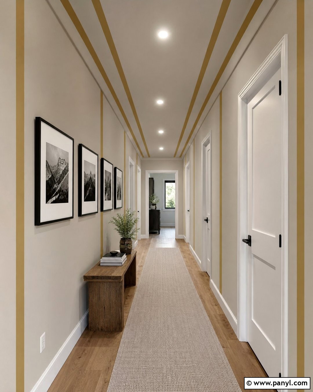 Ceiling To Wall Gold Stripe Hallway - 35 gold stripe wall ideas