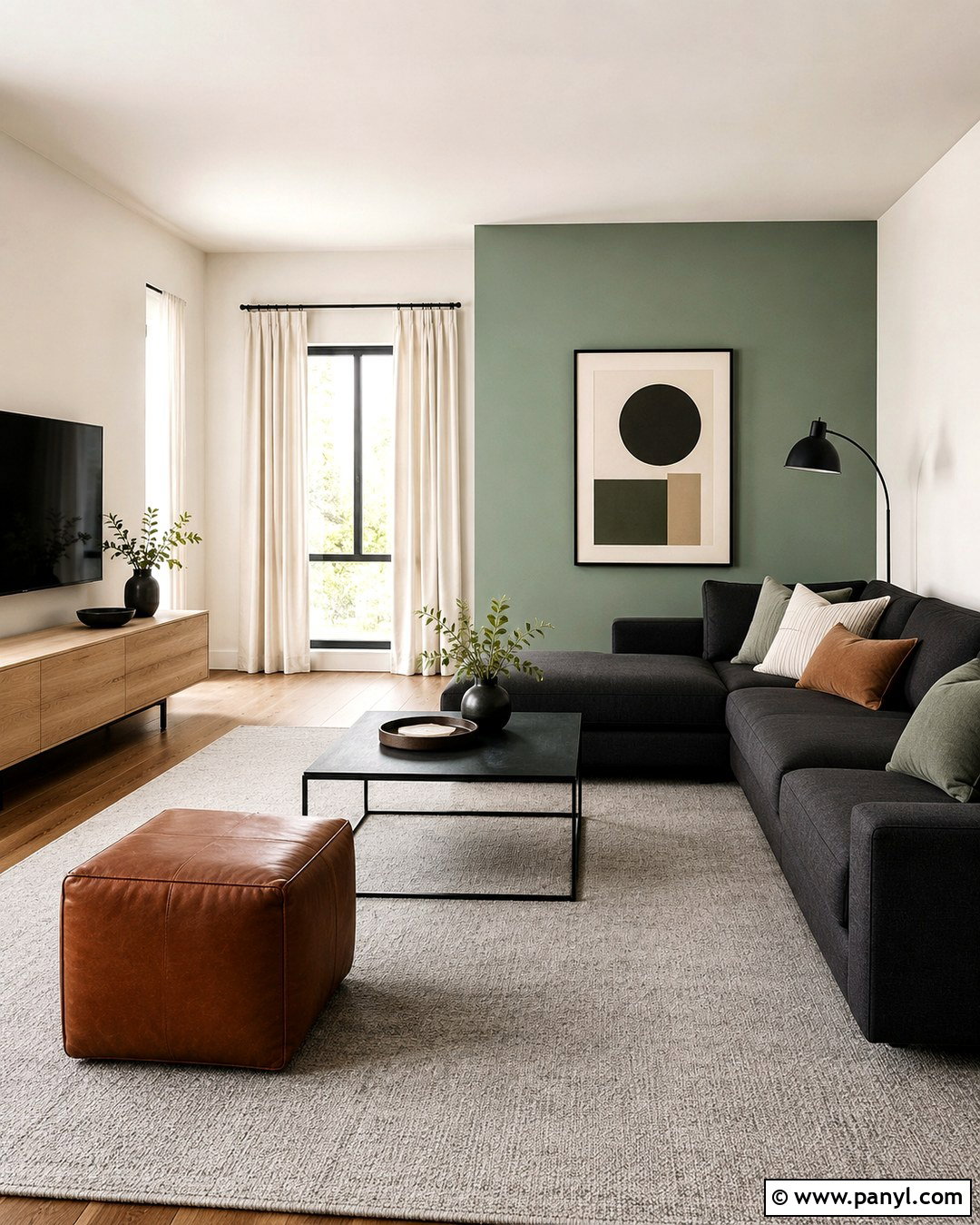 Celadon Green Accent Wall With Charcoal Furniture - 20 Celadon Green Walls