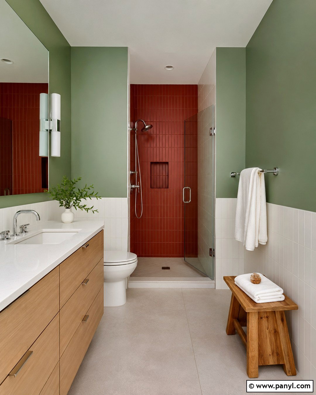 Celadon Green And Muted Red Bathroom - 20 Red And Green Walls