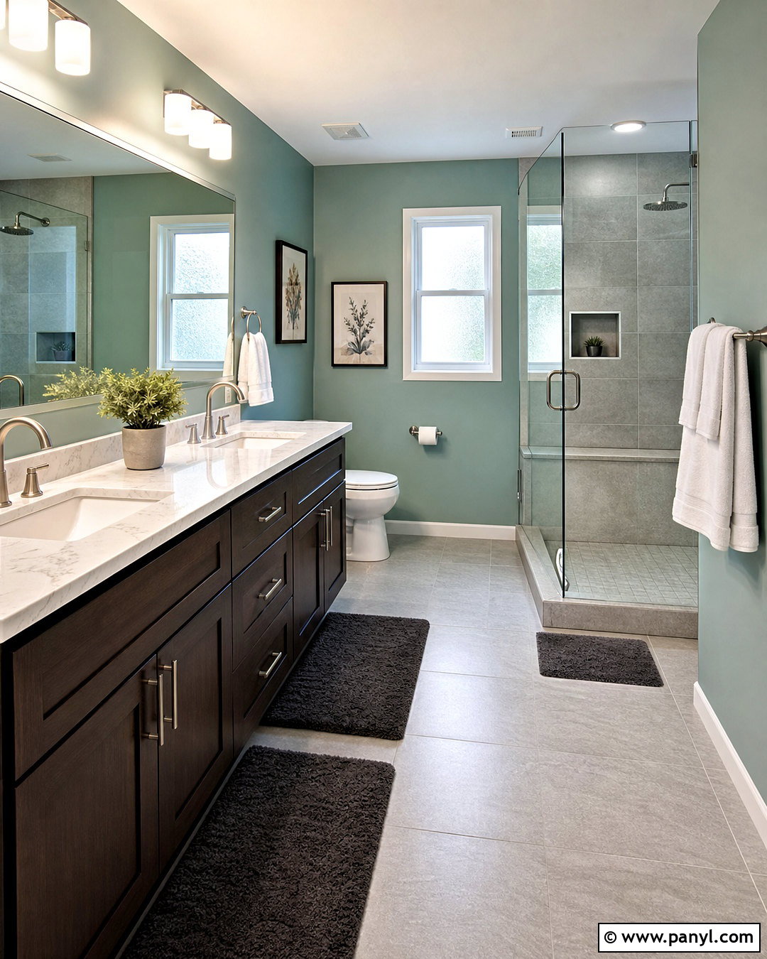 Celadon Green Bathroom Walls With Walnut Vanity - 20 light green bathroom walls