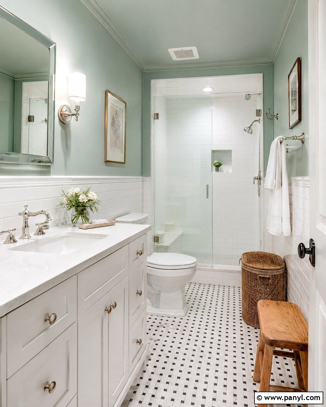 Celadon Green Bathroom Walls With White Subway Tile - 20 Celadon Green Walls