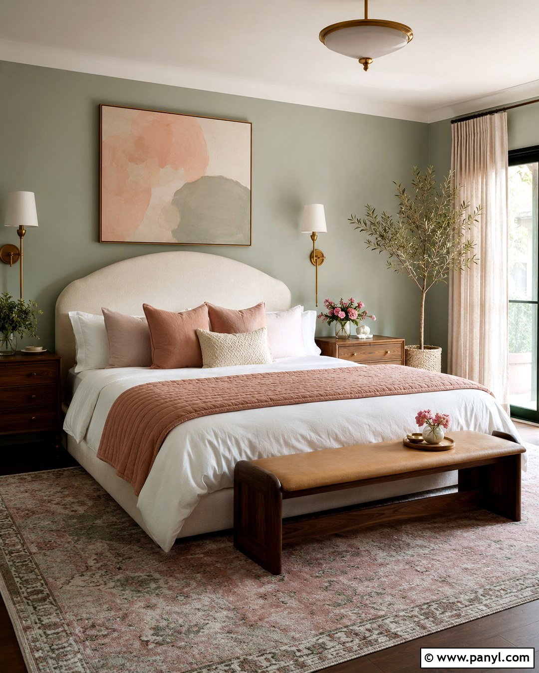 Celadon Green Bedroom Walls With Blush Accents - 20 Celadon Green Walls