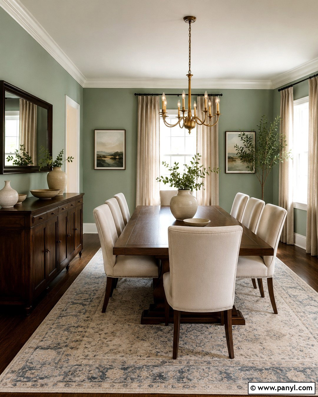 Celadon Green Dining Room Walls With Walnut Furniture - 20 Celadon Green Walls